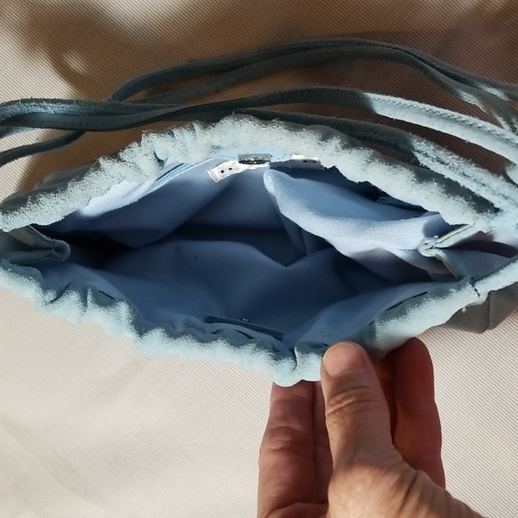 HYPE GENUINE SUEDE LEATHER BLUE PURSE WITH SPARKLY  PALM TREES ON IT - Picture 6 of 8